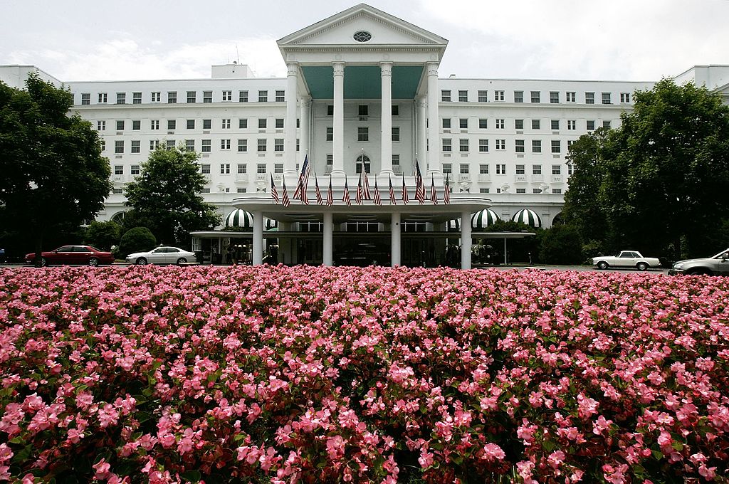 WHITE SULPHUR SPRINGS, WV - JULY 14: The front entrance of Greenbrier Resort is seen July 14, 2006 in White Sulphur Springs, West Virginia. The bunker, codenamed "Project Greek Island" and planned by the Eisenhower Administration, was a 112,000 square-foot shelter constructed beneath the Greenbrier Resort's West Virginia Wing, to serve as a relocation site for members of the U.S. Congress and associated staff in the event of a nuclear attack on the U.S. soil. The facility was built between 1958 and 1961 and was maintained in a state of operational readiness until the government terminated the lease with the resort in 1995. The bunker will be reopened for public tours on August 20 after a two-year-long renovation. (Photo by Alex Wong/Getty Images)