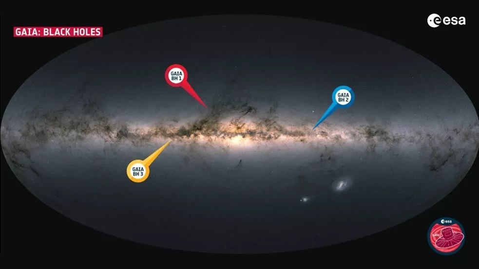 Sárgával a frissen felfedezett fekete lyuk (Kép: ESA/Gaia/DPAC)