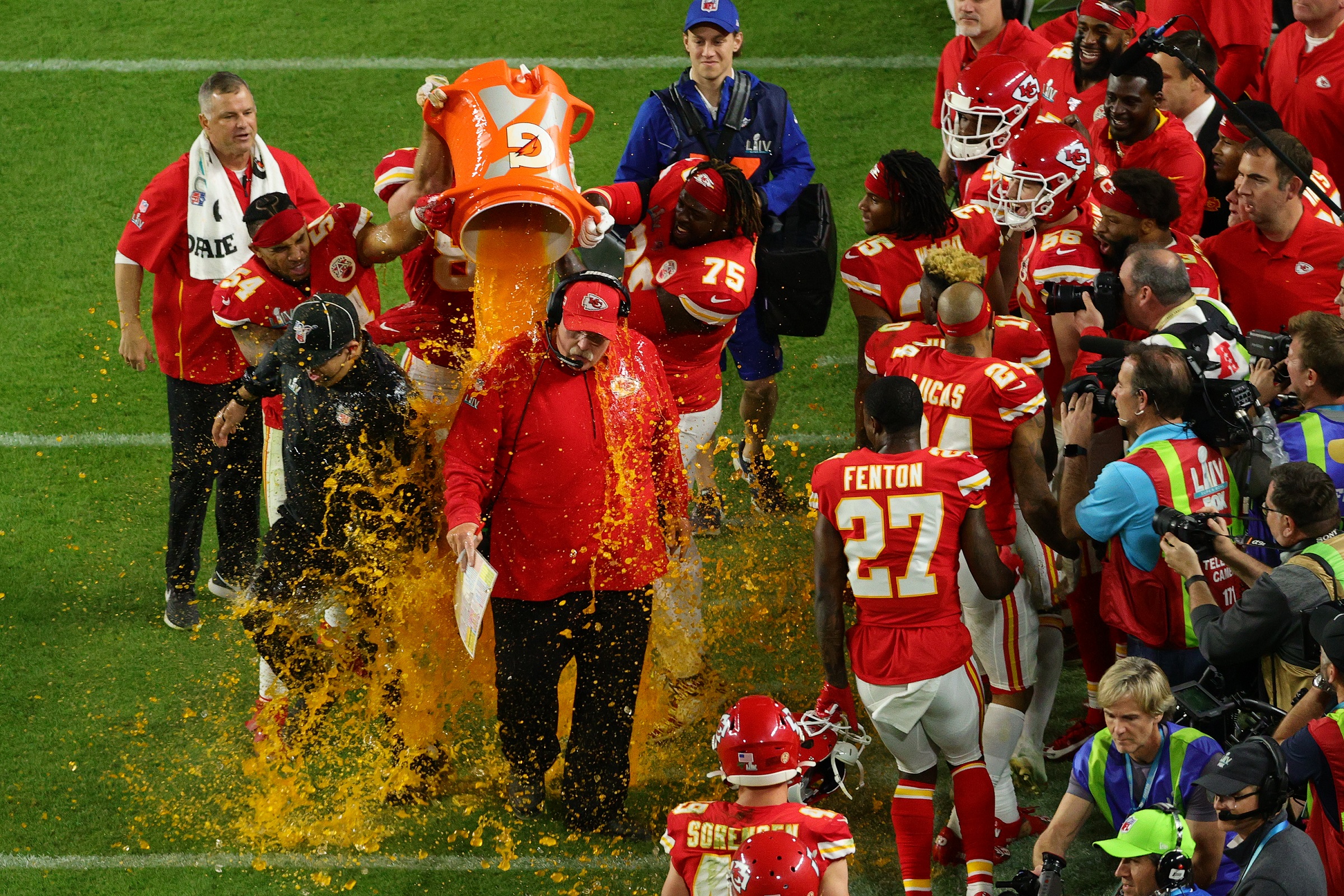 A Kansas City Chiefs edzője, Andy Reid kapott már pár fürdőt (Kép: Mike Ehrmann/Getty Images)