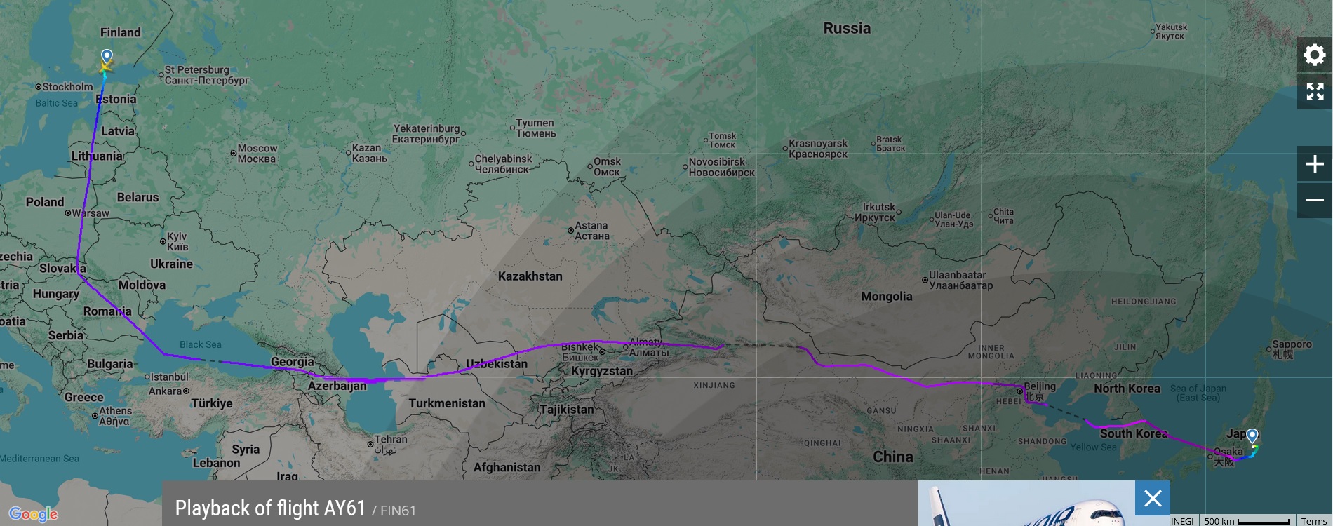 A Finnair repülője június 15-én 18:58-kor szállt fel, és 12 óra 34 perc alatt ért célba a hosszabb úton